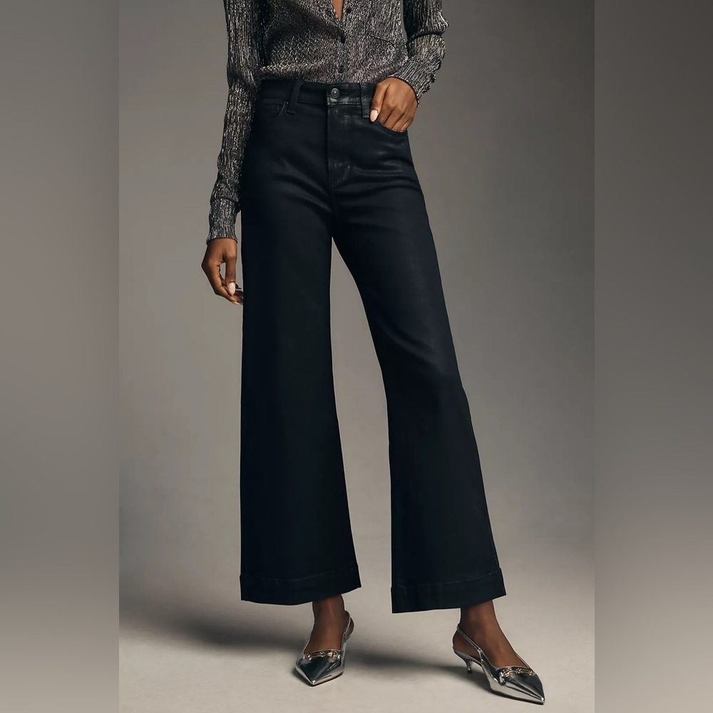 NWT Size 24 - PAIGE Anessa Coated Wide-Leg Ankle Jeans